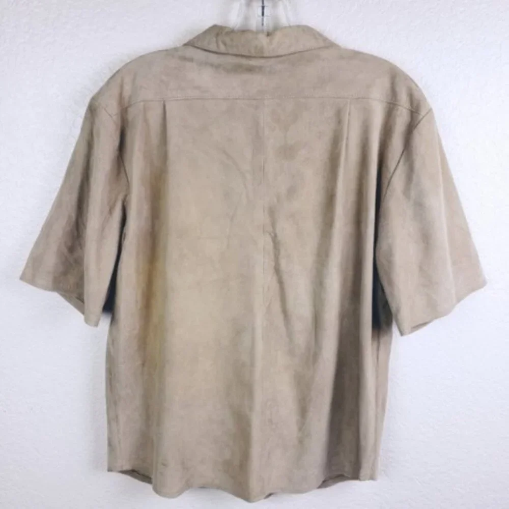 Vintage MONARCH New Zealand Genuine Suede Leather Shirt size S Tan/Stone Y2K